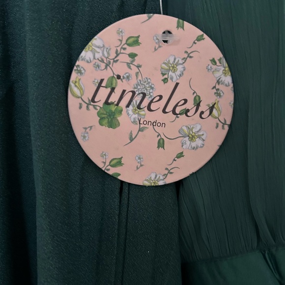 Polly Midi A- Line Long Chiffon Sleeves Green Dress - Picture 4 of 5